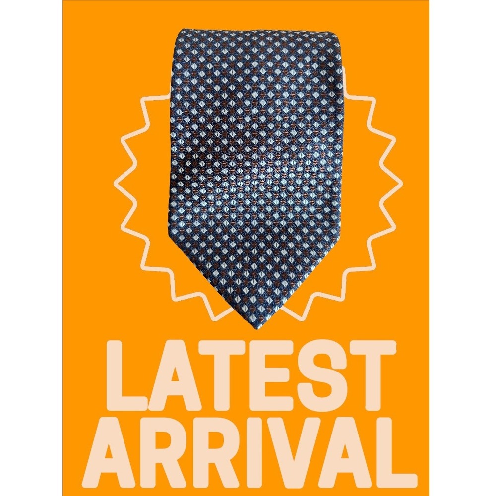 Tommy Hilfiger Mens Necktie Navy Brown Geometric Business Office‎ Career